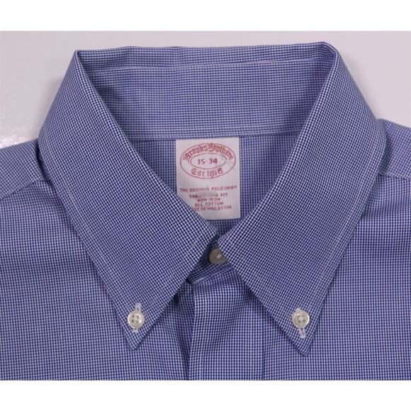 Brooks Brothers Blue/White Microcheck Non-Iron Cotton Dress Shirt (38) 15-34 - Picture 5 of 6